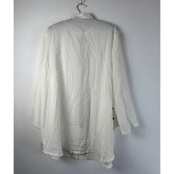 Fridaze Linen Redefined Mandarin Collar Side Button Zippered Tunic Size XL White - Picture 2 of 9